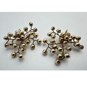 Vintage 1950s Hand-Wired Gold Bead Cluster Earrings